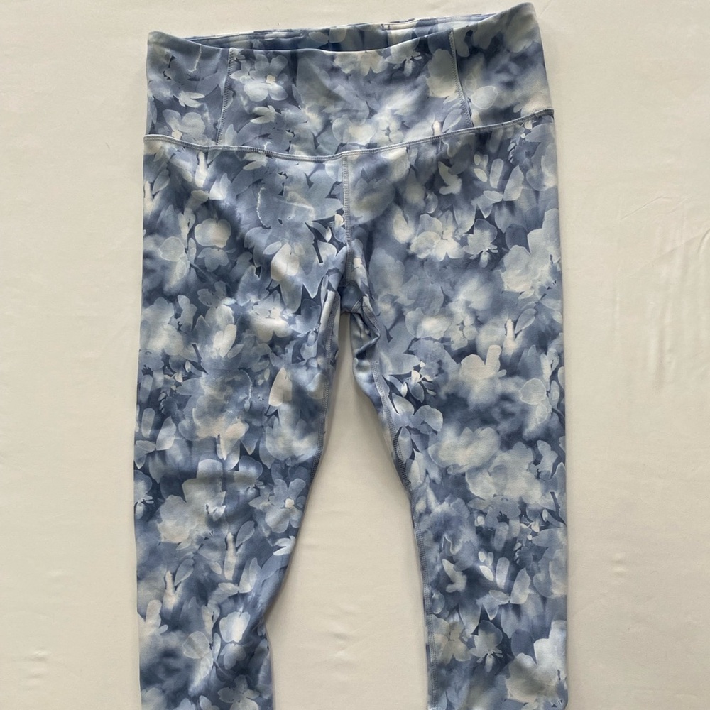 Harmony & Balance Blue Floral Print Leggings XL/TG High Rise Yoga Workout